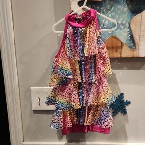EUC A Wish Come True Girls Sz MC Sequins Roomper Rainbow Dance Costume